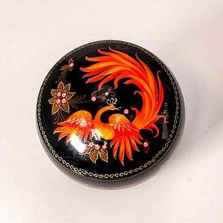 Charm Box Russian Lacquered Tin with Hand-painted Firebird