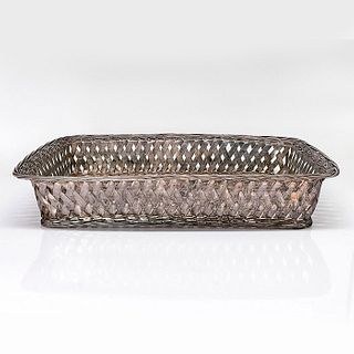 French Woven Silverplated Rectangular Basket