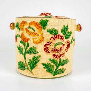 Japanese Majolica Hand Painted Cookie Jar with Lid