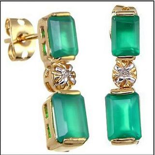 3.18 CTW Green Agate & Diamond Designer Earrings