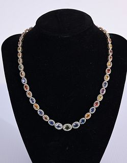 14K Gold Colored Sapphire & Diamond Necklace