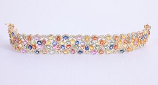 14K Gold Colored Sapphire & Diamond Bracelet