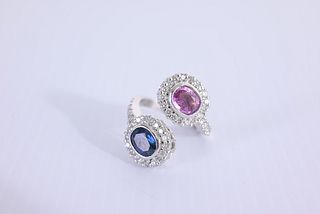 18K White Gold Colored Sapphire & Diamond Ring
