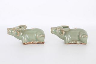 Pair, Chinese Longquan celadon figures