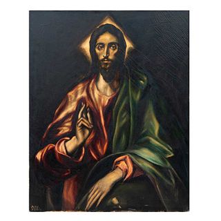 AUTOR NO IDENTIFICADO. Reproducción de la obra "El Rendentor" de El Greco. Firmado y numerado 2174. Óleo sobre tela. 81 x 64.5 cm