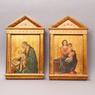 PAR DE ÍCONOS SIGLO XX Impresiones sobre madera dorada 50 x 28 cm Detalles de conservación Piezas: 2
