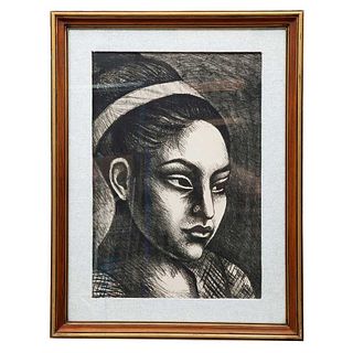 RAUL ANGUIANO. Sin título (retrato de mujer). Firmada y fechada París1965. Litografía. 71 x 49 cm meidas totales