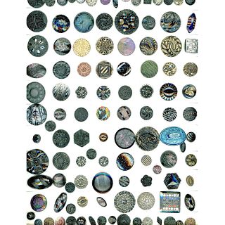 A CARD OF ASSORTED DIVISION 1 & 3 BLACK GLASS BUTTONS