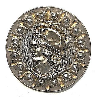 A DIVISION ONE BRASS AND STEEL GREEK WARRIOR BUTTON