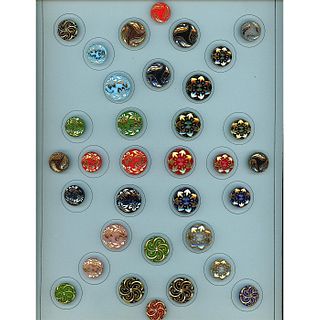 2 CARDS OF DIVISION 3 BLACK AND COLORED GLASS BUTTONS