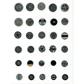 7 CARDS OF ADIV 1 & 3 ASSORTED BLACK GLASS BUTTONS