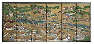 Antique Japanese 6-Panel Wall Screen "Kyoto Japan"