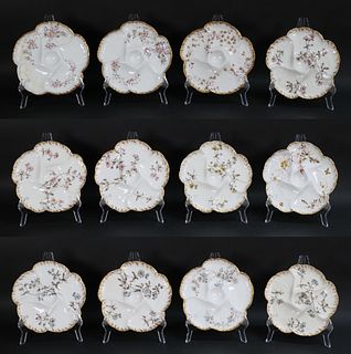 Set of 12 Limoges Porcelain Oyster Plates
