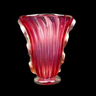 Large Murano Pink to Clear Glass Vase