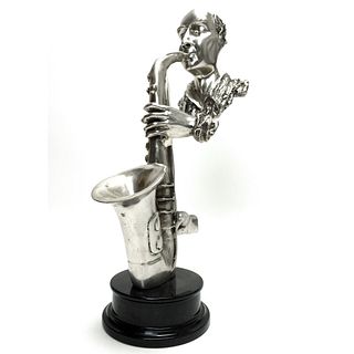 Tall Silvered Bronze Sculpture of a Saxophonist