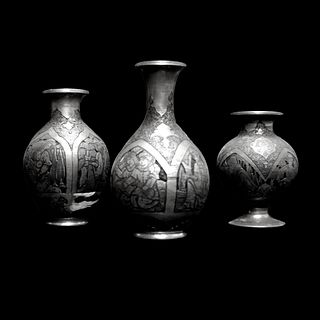 Three Antique Persian Etched Vases