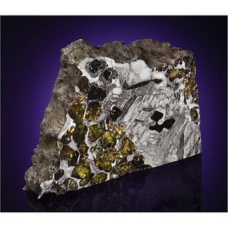 Seymchan Pallasite Meteorite Slab with Edge Exterior