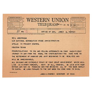 Neil Armstrong: Apollo 11 Telegram from Ohio Governor