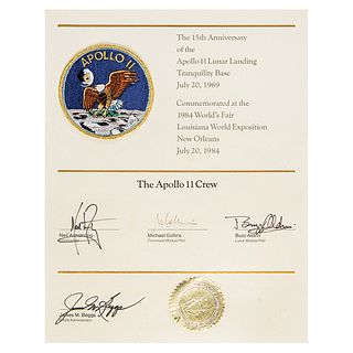Apollo 11 Crew-Signed 15th Anniversary Certificate