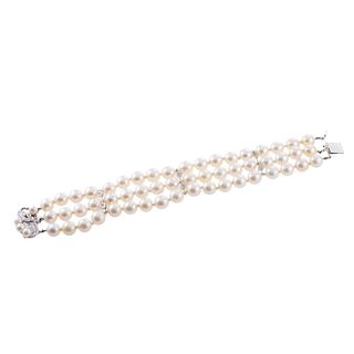Honora 14k Gold Diamond Pearl Three Strand Bracelet