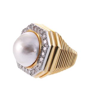 Wander France 18k Gold Diamond Pearl Ring