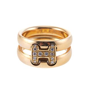 Hermes Hercules Diamond Gold Double Band Ring