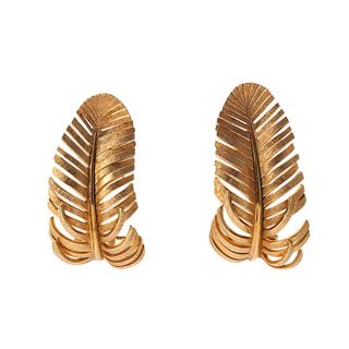 Tiffany & Co Yellow Gold Feather Earrings