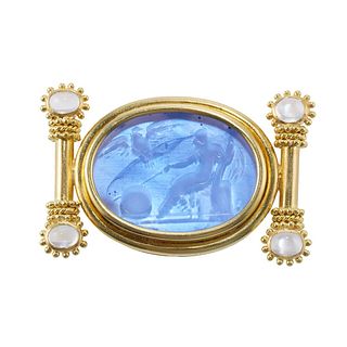Elizabeth Locke 18k Gold Venetian Glass Intaglio Moonstone Brooch