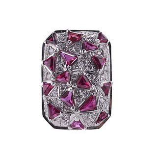 Platinum Diamond Ruby Cocktail Ring