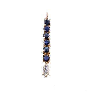 14k Gold Diamond Sapphire Drop Pendant