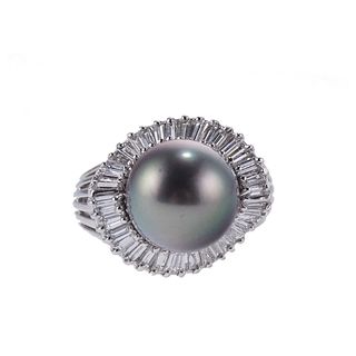 Platinum South Sea Black Pearl Diamond Ring