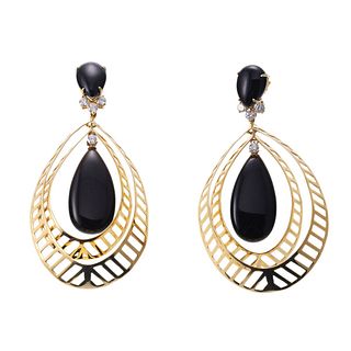 18k Gold Diamond Onyx Large Earrings