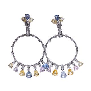 Modern 18k Gold Multi Sapphire Diamond Earrings