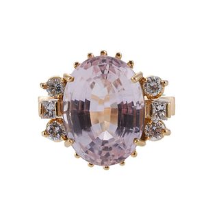 18k Gold Kunzite Diamond Ring