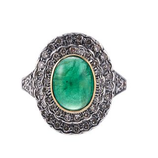Gold Silver 3.25ct Emerald Diamond Ring