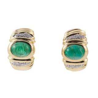 18k Gold Diamond Emerald Earrings