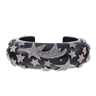 Luna Felix 18k Gold Diamond Wood Star Cuff Bracelet