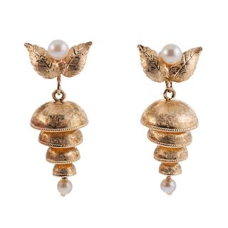 Vintage 14k Gold Pearl Drop Earrings