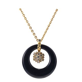 18k Gold Diamond Onyx Pendant Necklace