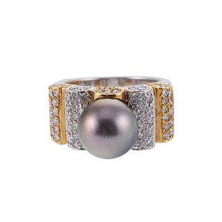 18k Gold Black South Sea Pearl Diamond Ring