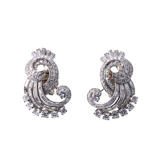 Midcentury Platinum Gold 4.50ctw Diamond Earrings