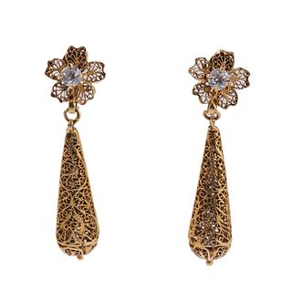 Vintage Filigree Diamond Gold Earrings