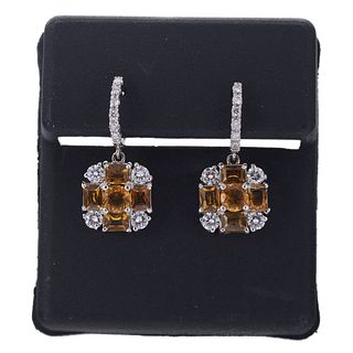 14k White Gold Diamond Citrine Earrings