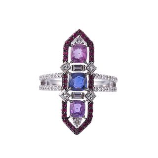 18k Gold Diamond Sapphire Ruby Cocktail Ring