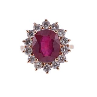 Glass Filled Ruby Diamond Cocktail Gold Ring 