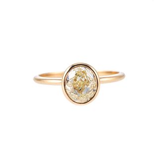 1.5ct Oval Diamond Bezel Solitaire Engagement Yellow Gold Ring