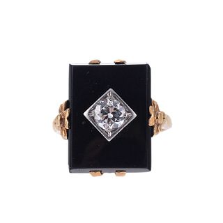 Antique Victorian 18k Gold Diamond Onyx Ring