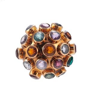 1960s 18k Gold Multi Gemstone Sputnik Ring
