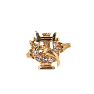 Antique 18k Gold Diamond Enamel Ring