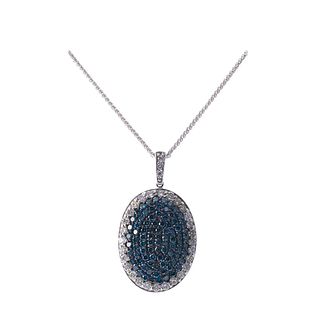 14k Gold Teal Blue Diamond Pendant Necklace